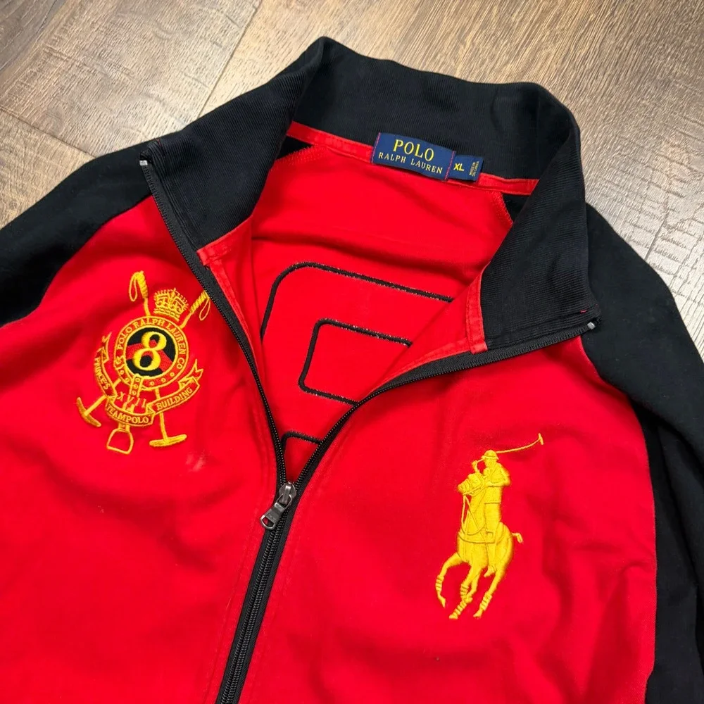 Polo Ralph Lauren Men's XL Red Black Big Pony Team Polo 8 Full Zip Jacket
